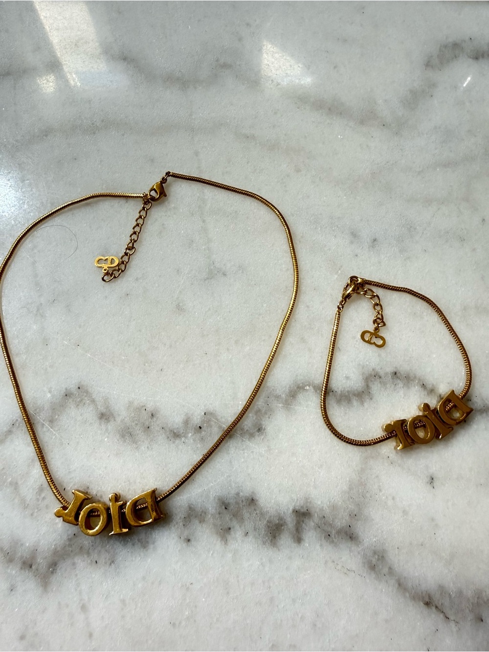 Dior Gold-tone Logo Necklace and Bracelet Set - Picture 5 of 15